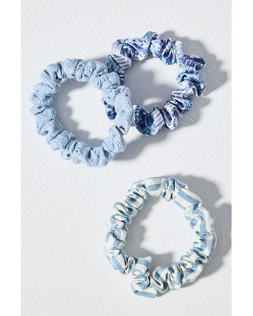 Anthropologie Blue Everyday Scrunchies, Set Of 3