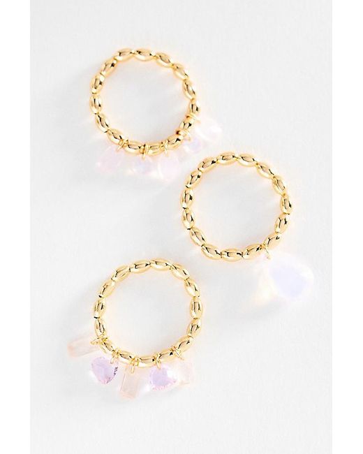By Anthropologie Metallic Crystal Stretch Rings, Set Of 3