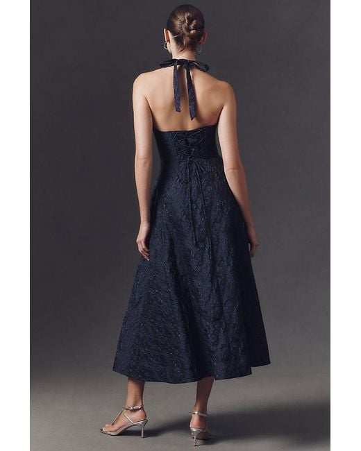 Mare Mare Halter Corset Fit & Flare Jacquard Maxi Dress in Blue | Lyst UK