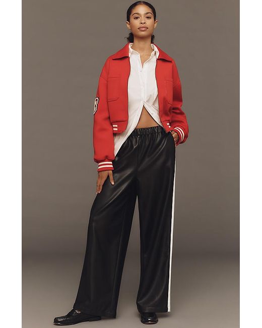 Maeve Black Faux-Leather Pull-On Track Pants