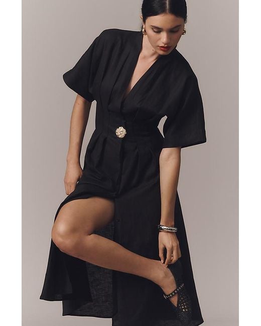 the tobie button-front pleated shirt dress by exquise: linen edition The Tobie Button-Front Pleated Shirt Dress: Linen