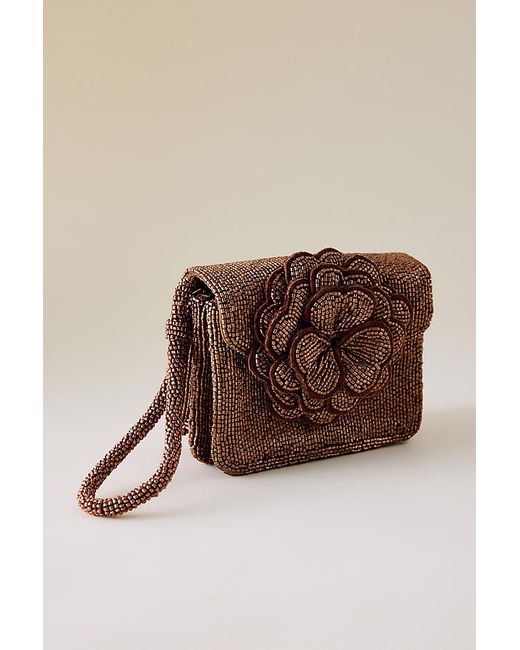 By Anthropologie Brown Beaded Wristlet