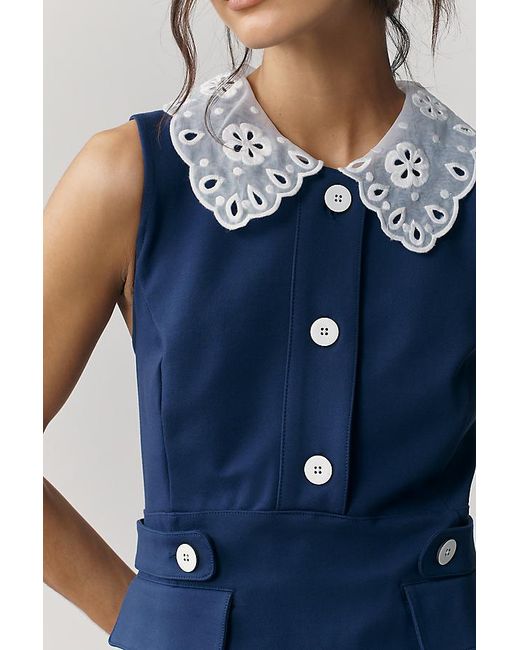Maeve Blue Sleeveless Retro Collar Playsuit