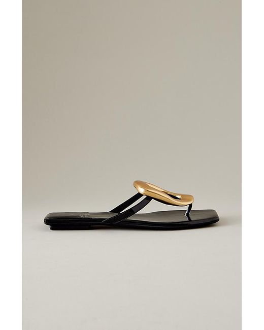Jeffrey Campbell Black Square Brooch Leather Toe-strap Sandals