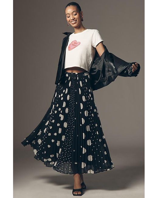Maeve Gray Sheer Pleated Maxi Skirt
