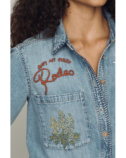 Pilcro Gray Long-Sleeve Embroidered Icon Denim Buttondown Shirt