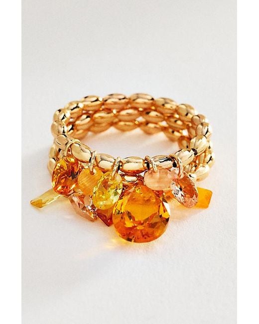 By Anthropologie Gray Crystal Stretch Rings, Set Of 3