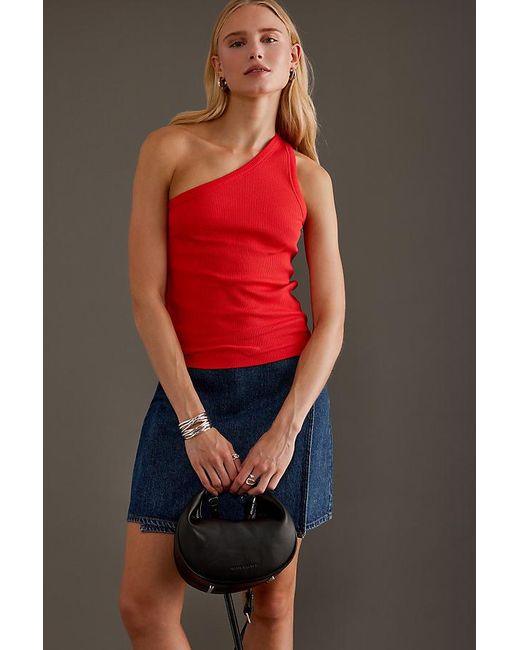 SELECTED Red Anna Ribbed One-shoulder Top