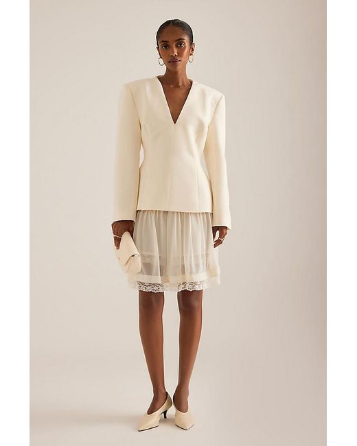 Odd Muse Natural Structured Long-Sleeve Cinched Top