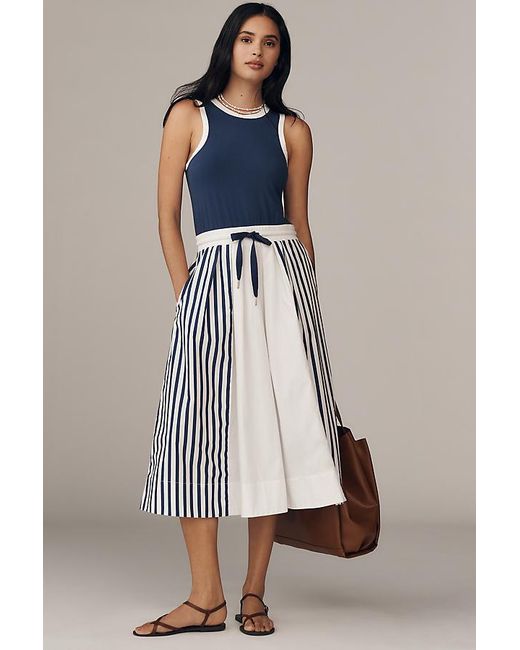 Daily Practice Blue Sleeveless Drawstring Midi Dress