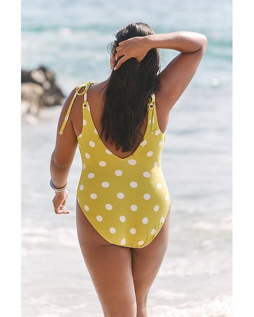 Celandine Green Polka-Dot Plunge One-Piece Swimsuit