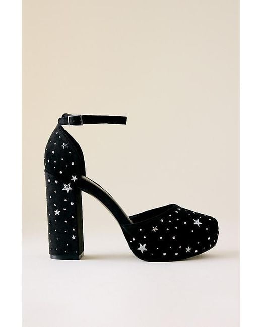 By Anthropologie Black Velvet Star Platform Heels