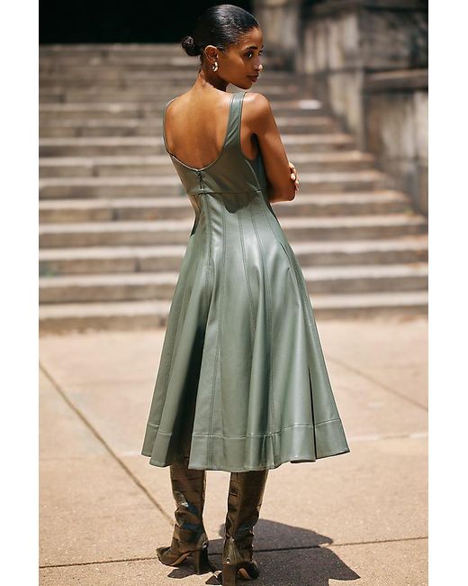 anthropologie green leather dress Anthropologie Eva Franco Vegan Cut Out Midi Dress Size 4 Green Finds For You