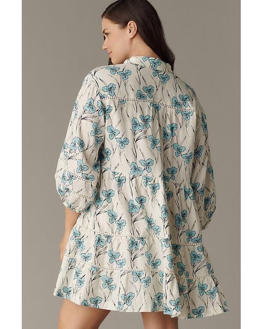 Maeve Gray The Bettina Tiered Mini Shirt Dress By Linen Edition