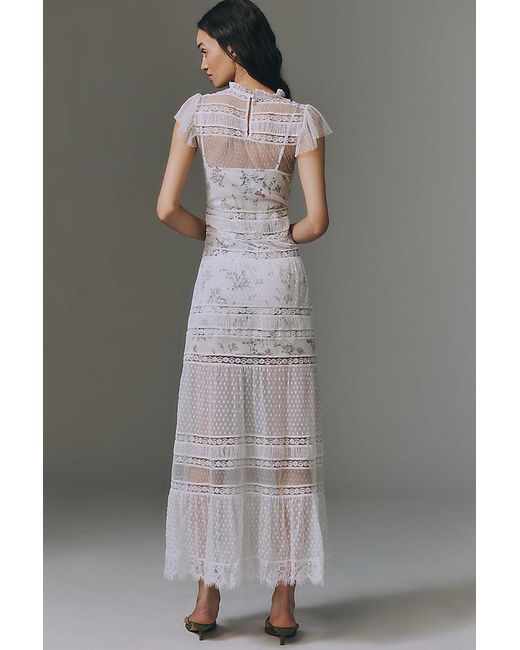 By Anthropologie Gray Lace Twofer Maxi Dress
