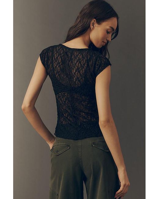 By Anthropologie Blue Sheer Lace Top