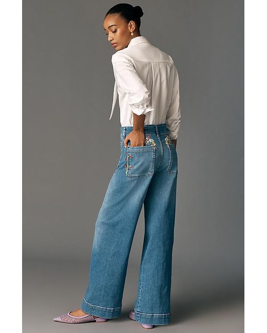 Maeve Blue The Colette Full-Length Wide-Leg Jeans By Embroidered Pocket Edition