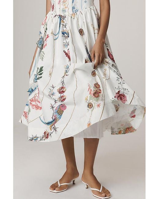 Maeve White Tie-Strap Printed Midi Dress