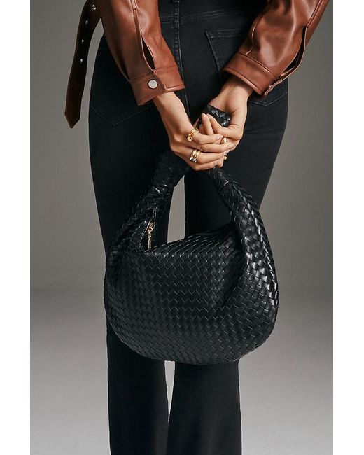 Melie Bianco Black Brigitte Large Faux Leather Shoulder Bag