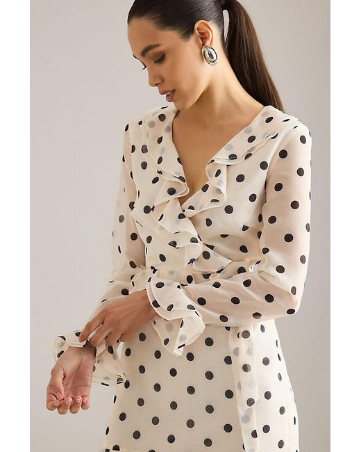 Bardot Natural Frill Spot Mini Dress