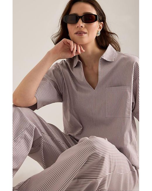 SELECTED Brown Romie V-Neck Short-Sleeve Shirt
