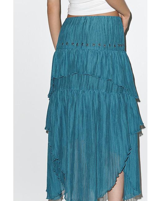 By Anthropologie Blue Asymmetric Tiered Maxi Skirt