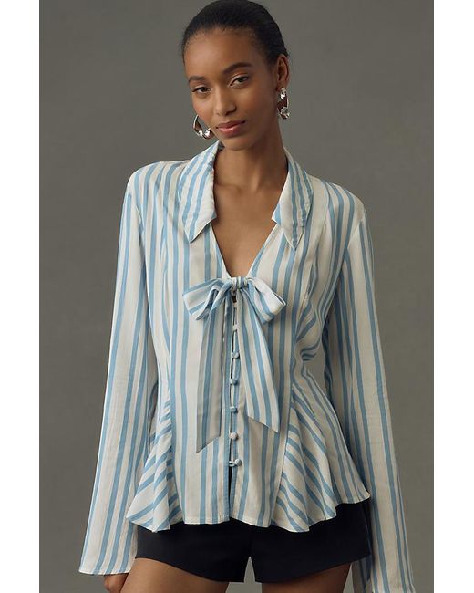 Maeve Gray Long-sleeve Tie-front Blouse