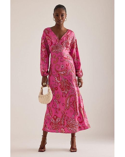 Never Fully Dressed Pink Emma V-Neck Paisley-Print Midi Dress