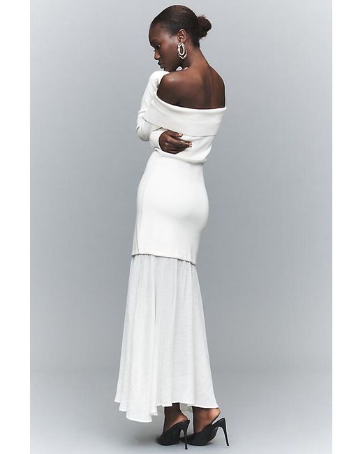 Astr White Lydia Off-Shoulder Long-Sleeve Midi Dress