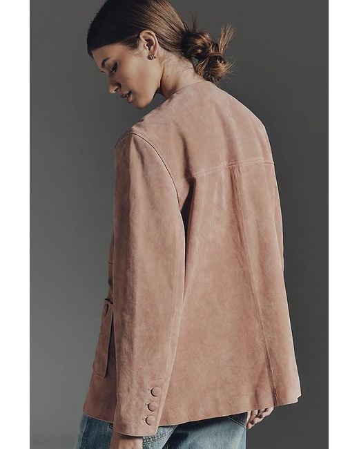 Blank NYC Gray Real Suede Collarless Jacket