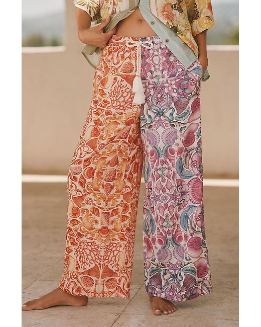 Emily Carter Natural X Celandine Printed Wide-Leg Linen Trousers