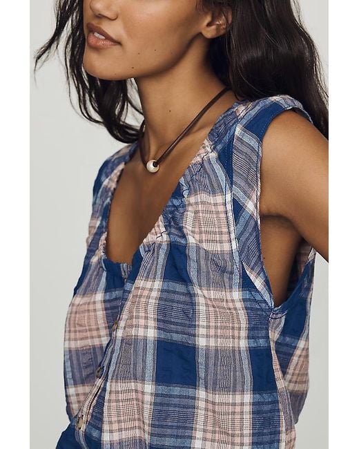Pilcro Blue Sleeveless Bubble Top