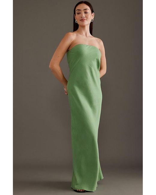 green linen strapless dress Lenora Green Strapless Maxi Dress - 14 main image 0