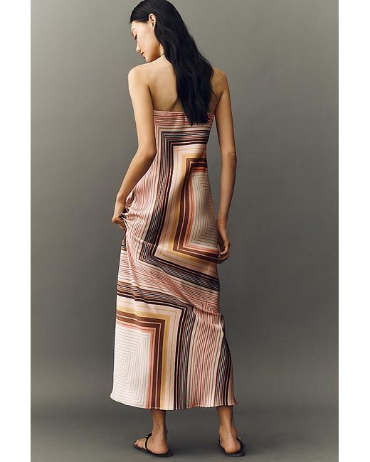By Anthropologie Gray The Fleur Strapless Satin Maxi Slip Dress