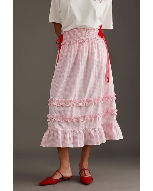Damson Madder Pink Olivia Ruffle Midi Skirt