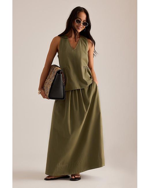 SELECTED Green Sleeveless V-Neck Peplum Top