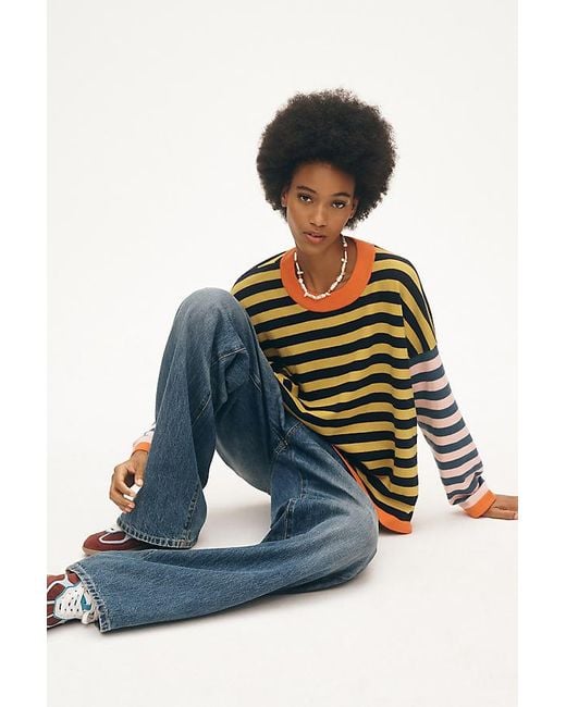 FRNCH Black Crew-Neck Colourblock Stripe Jumper