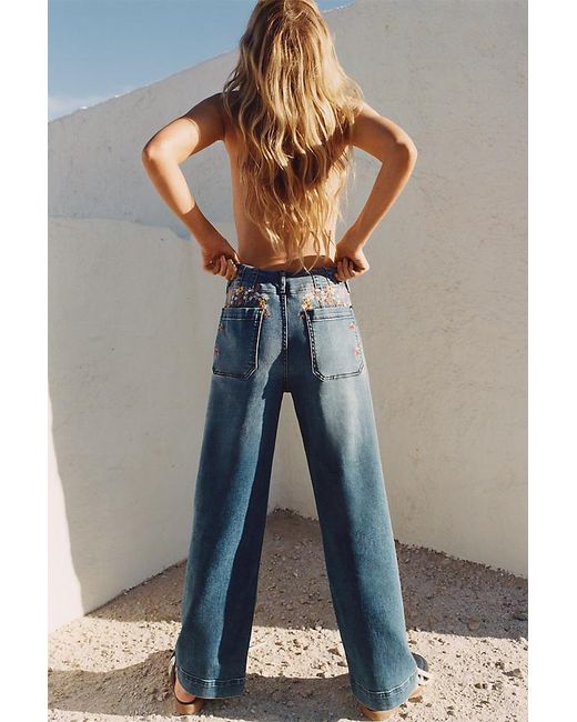 Maeve Blue The Colette Full-Length Wide-Leg Jeans By Embroidered Pocket Edition
