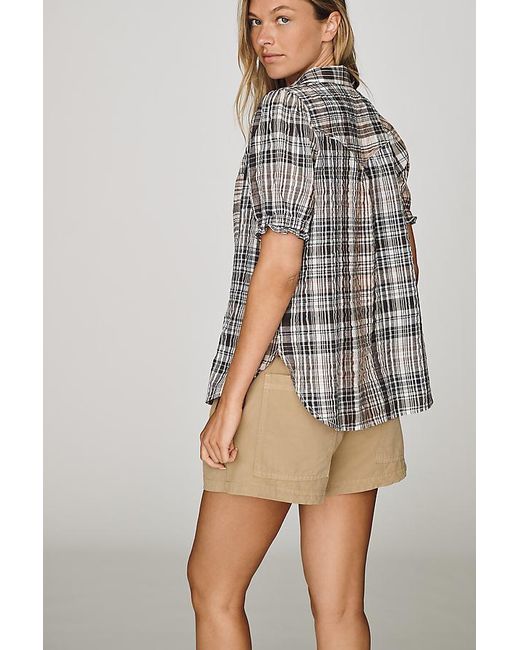 Pilcro Red Aly Puff-Sleeve Blouse