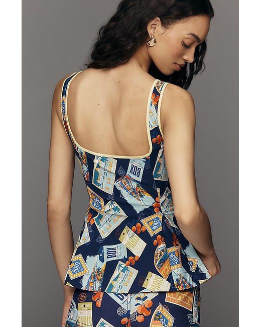Maeve Multicolor Sleeveless Square-Neck Peplum Tank Top
