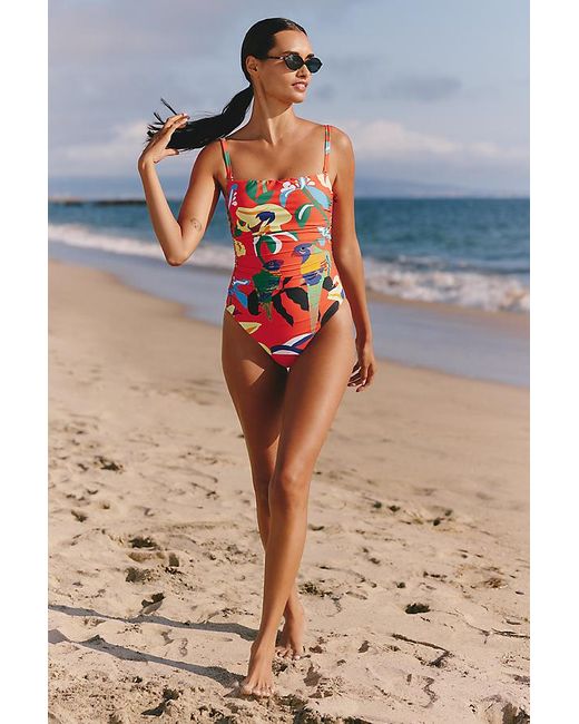 Celandine Red X Claire Colin Ruched One-Piece Swimsuit