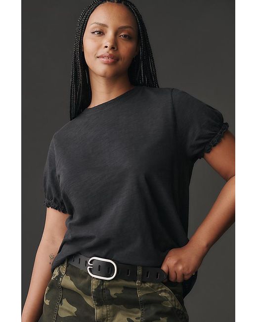 Pilcro Black The Bennie Cotton-Slub Crew-Neck T-Shirt By Puff-Sleeve Edition