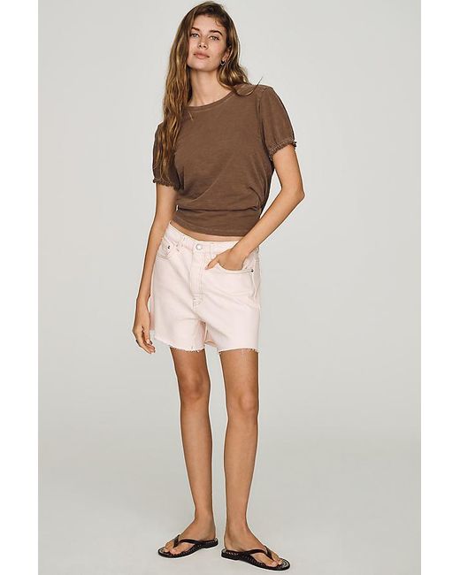 Pilcro Brown The Bennie Cotton-Slub Crew-Neck T-Shirt By Puff-Sleeve Edition