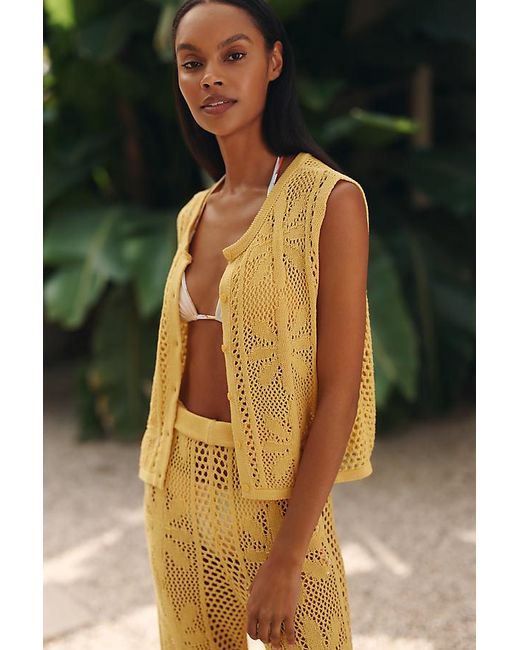 Celandine Yellow Bloom Crochet Button-Front Top