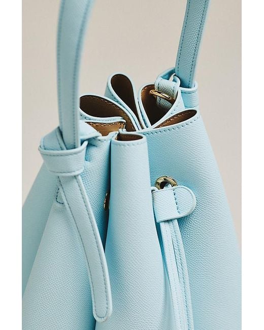 Melie Bianco Blue Laguna Cinched Vegan Leather Bucket Bag