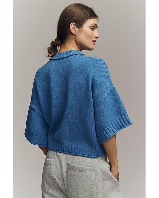 By Anthropologie Blue The Goldie Cotton Crew Neck Jumper