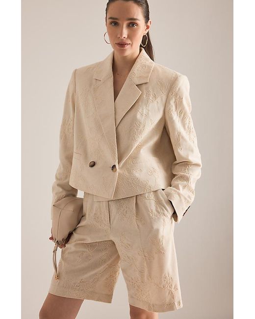 Maeve Natural Embroidered Tailored Shorts