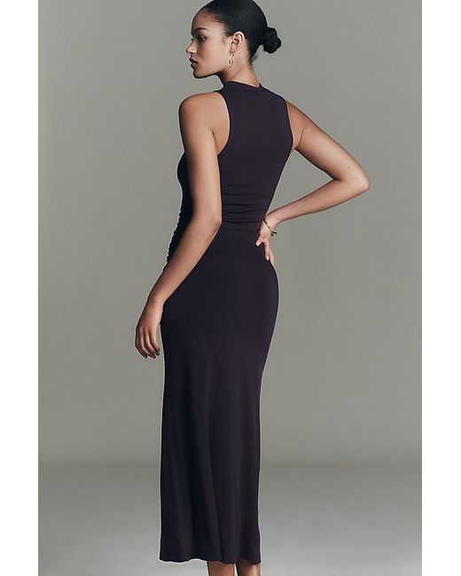 By Anthropologie Blue Ruched Sleeveless Knit Maxi Dress