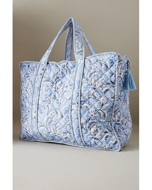 Dilli Grey Blue Quilted Weekend Bag
