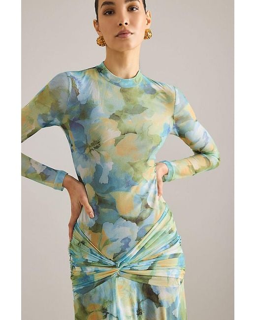 Bardot Green Lea Floral Mesh Midi Dress